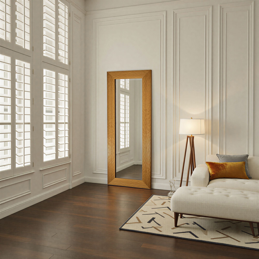 Yearn Gold Wave Framed Bevelled Tall Wall Mirror 138 x 62cm Image 3