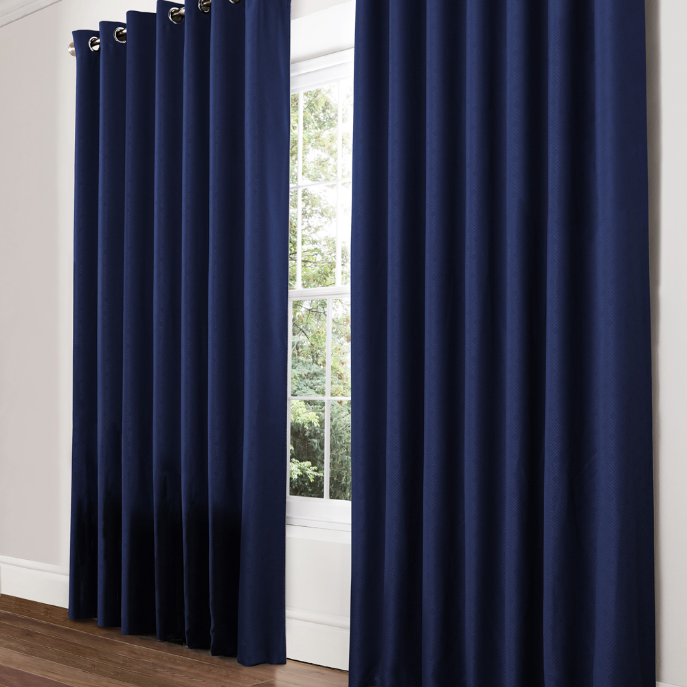 Alan Symonds Amond Blue Blackout Ring Top Eyelet Curtains 117 x 183cm Image 1