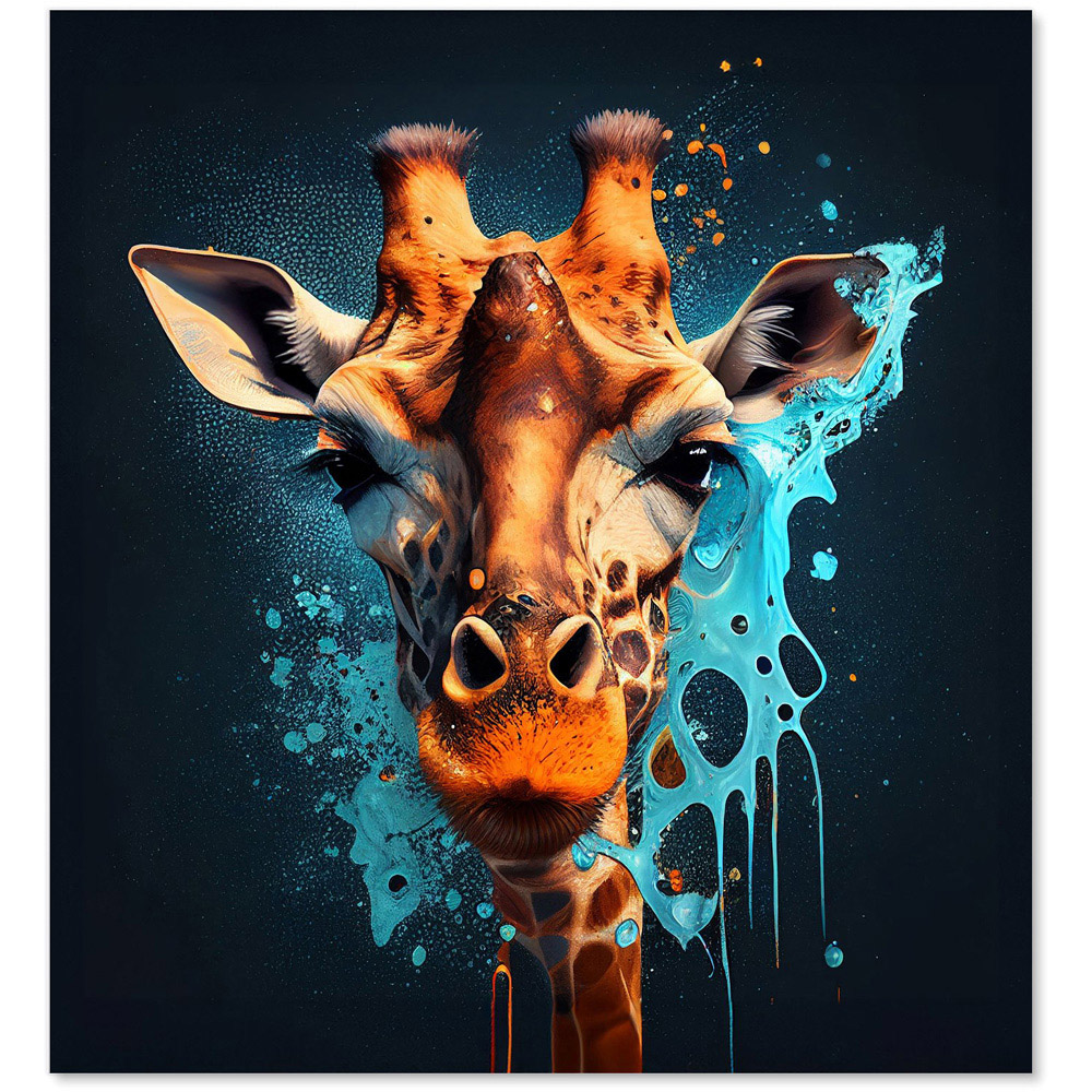 Warren Reed Designer Blue Splashart Giraffe Face Glass Kitchen Splashback 65 x 60cm Image 2