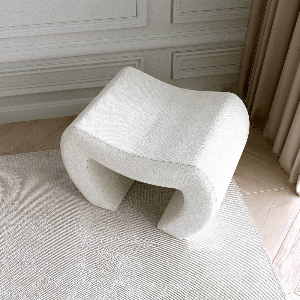 CARME Home Cassie Ivory Bouclé Stool Image 5