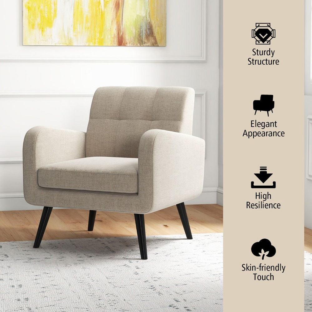 Costway Beige Mid Century Modern Upholstered Armchair Image 4