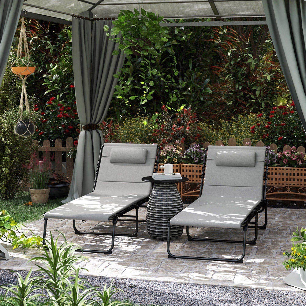 Outsunny Set of 2 Light Grey Folding Sun Lounger Image 7