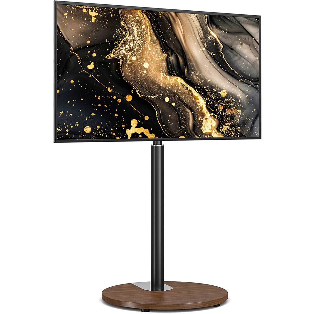 TTAP Black and Circular Walnut Base Floor Pedestal TV Stand Image 3