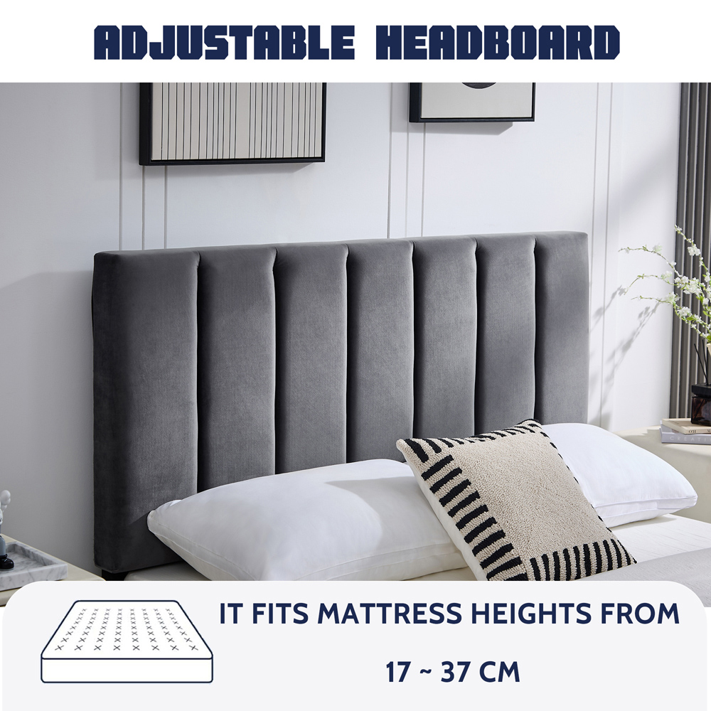 Furniture One Double Grey Upholstered Platform Storage Bed Frame with Adjustable Headboard Image 4