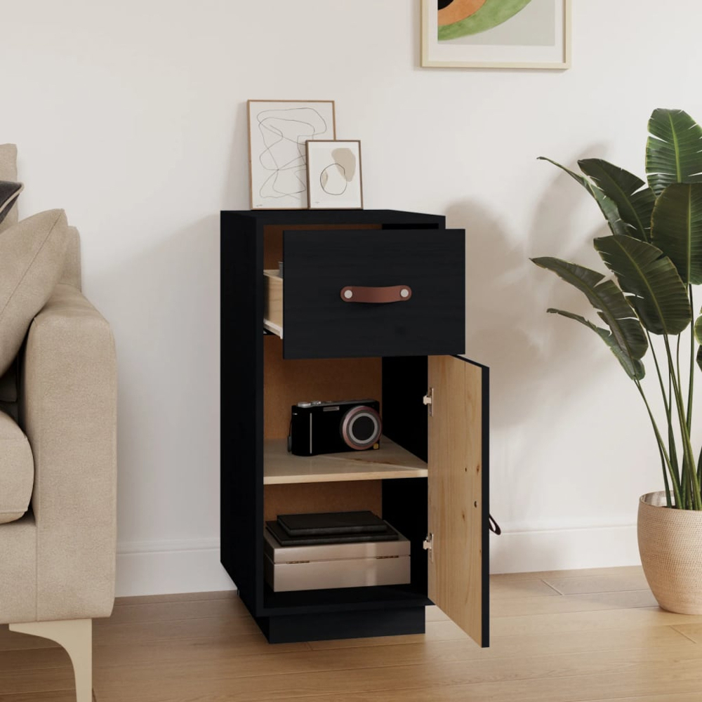 vidaXL Single Door Single Drawer Black Wooden Sideboard Image 9