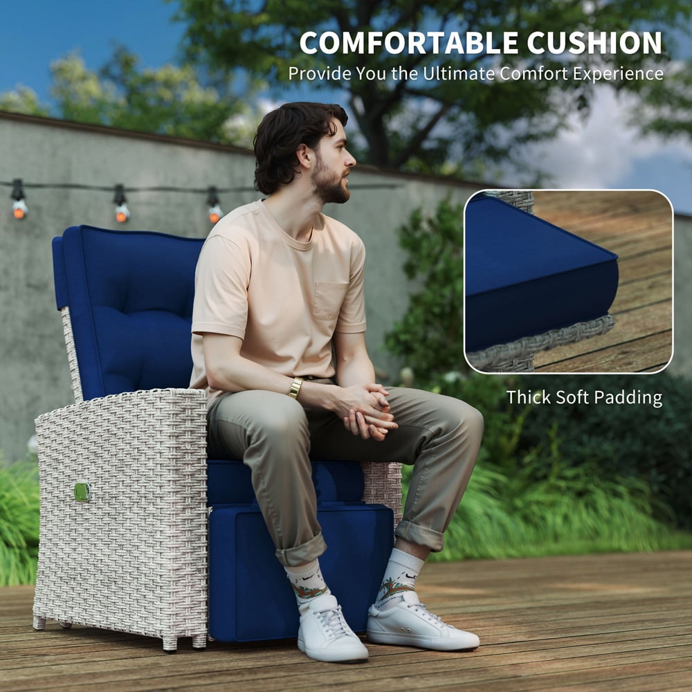 Outsunny 4 Seater Blue Rattan Garden Patio Sofa Set with Glass Table Image 5