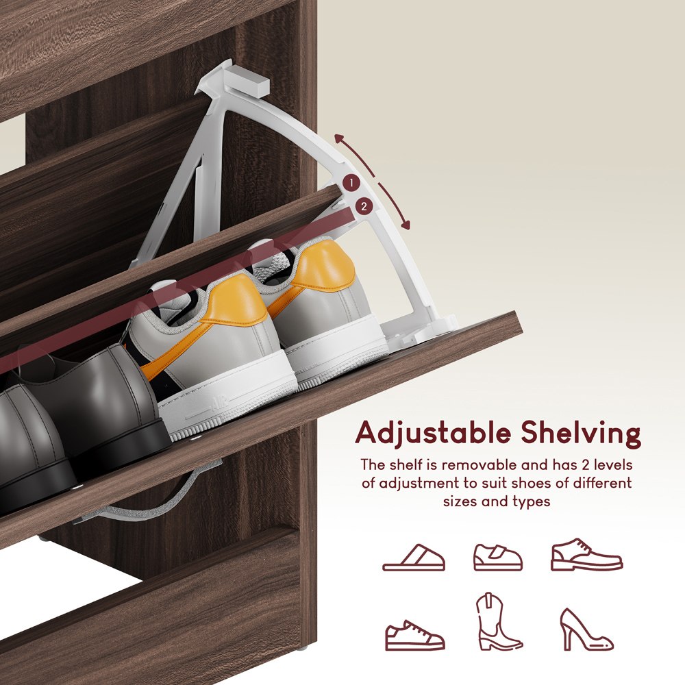 VIDA DESIGNS Walnut 3-Drawer Shoe Cabinet Rack Image 6