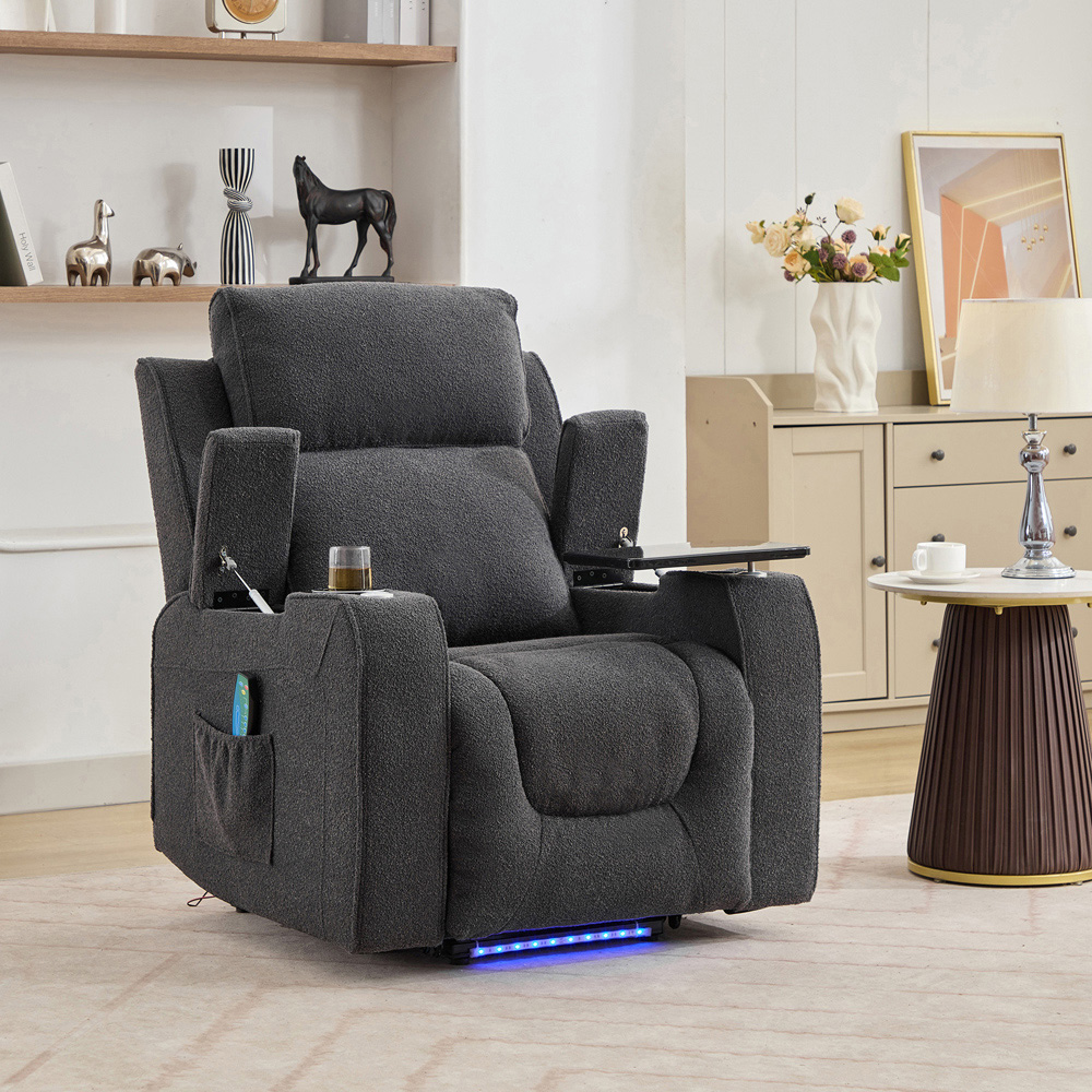 Artemis Home Cowley Dark Grey Boucle Massage and Heat Electric Riser Recliner Chair Image 5