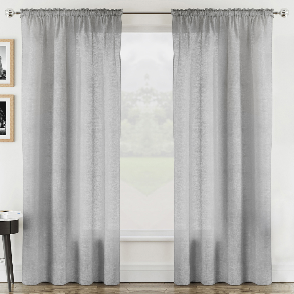 Tyrone Textiles Rhodes Silver Linen Look Rod Pocket Voile Panel Curtains 140 x 122cm Image 1