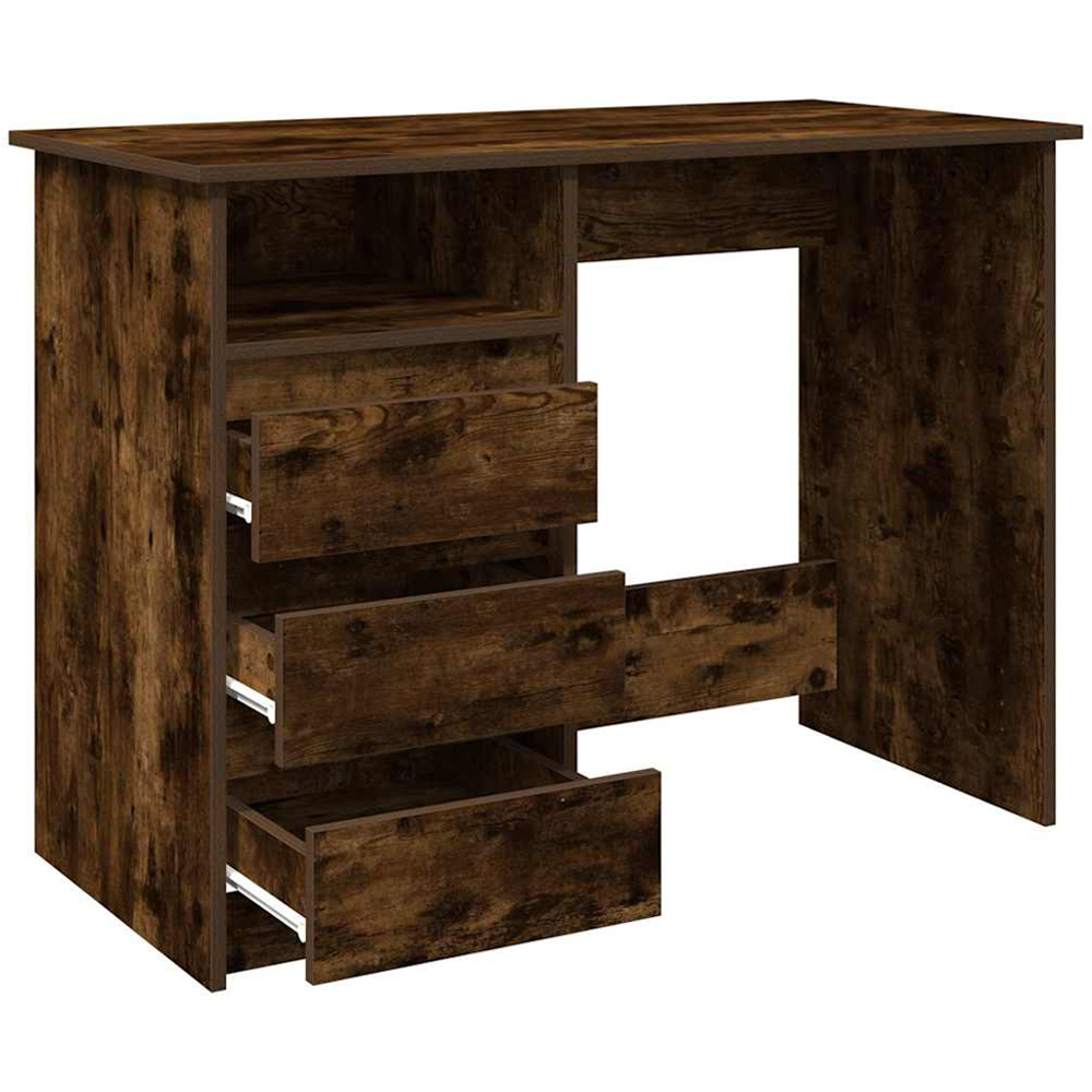 vidaXL 3 Drawer Single Shelf Computer Desk Smoked Oak Image 4