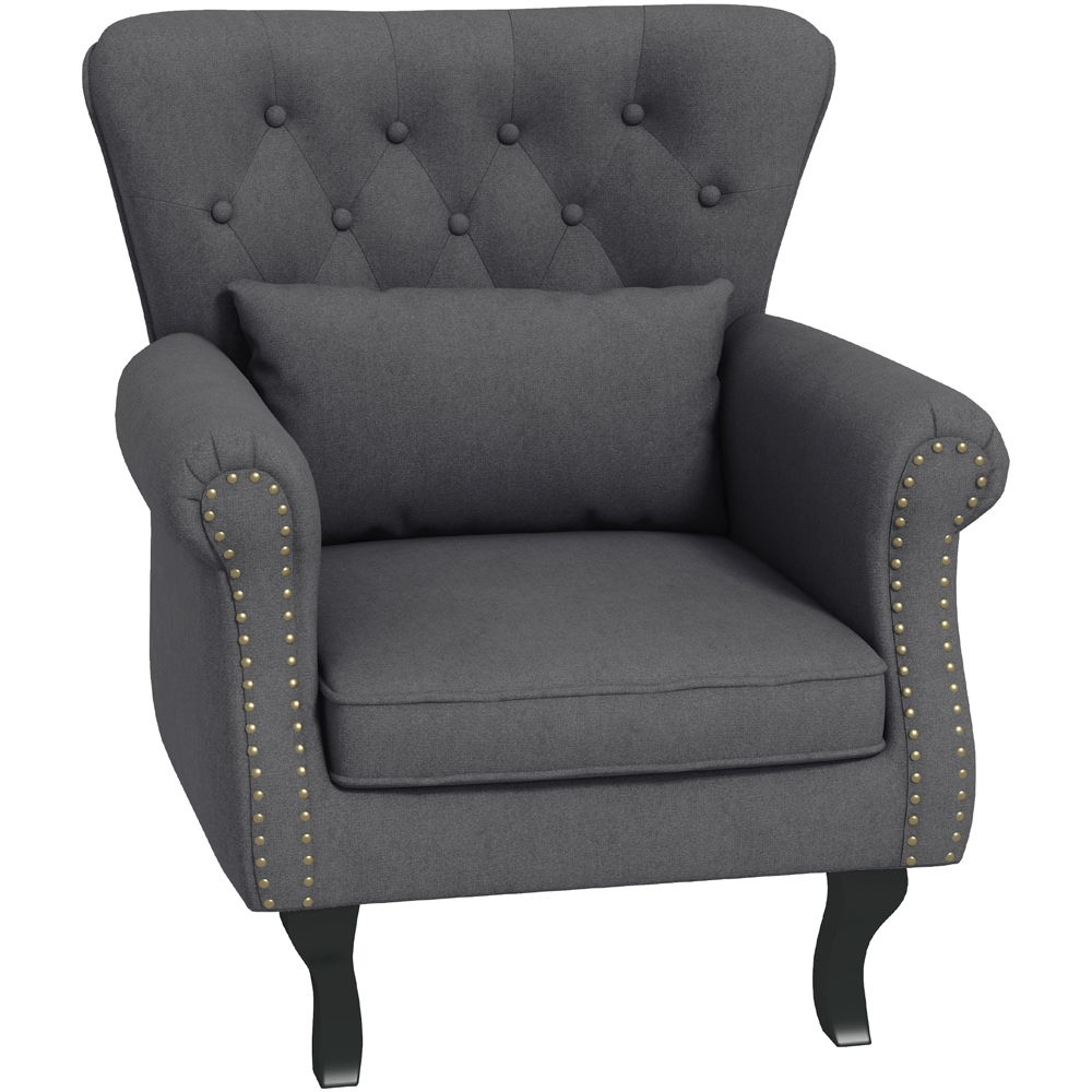 Portland Dark Grey Linen Chesterfield Accent Chair Image 2