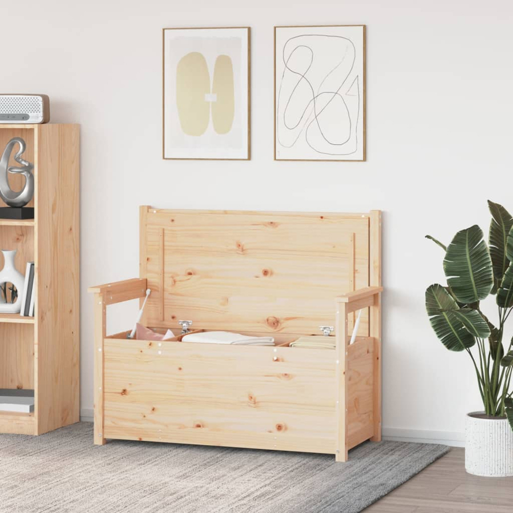 vidaXL Natural Solid Wood Pine Storage Bench 112.5 x 51.5 x 96.5cm Image 8