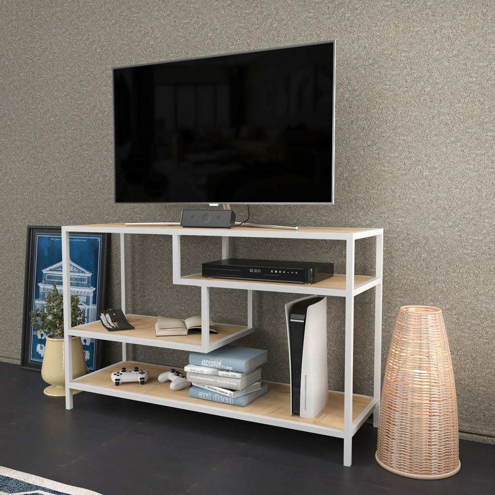 Decorotika Robins Industrial White and Oak TV Stand Image 6