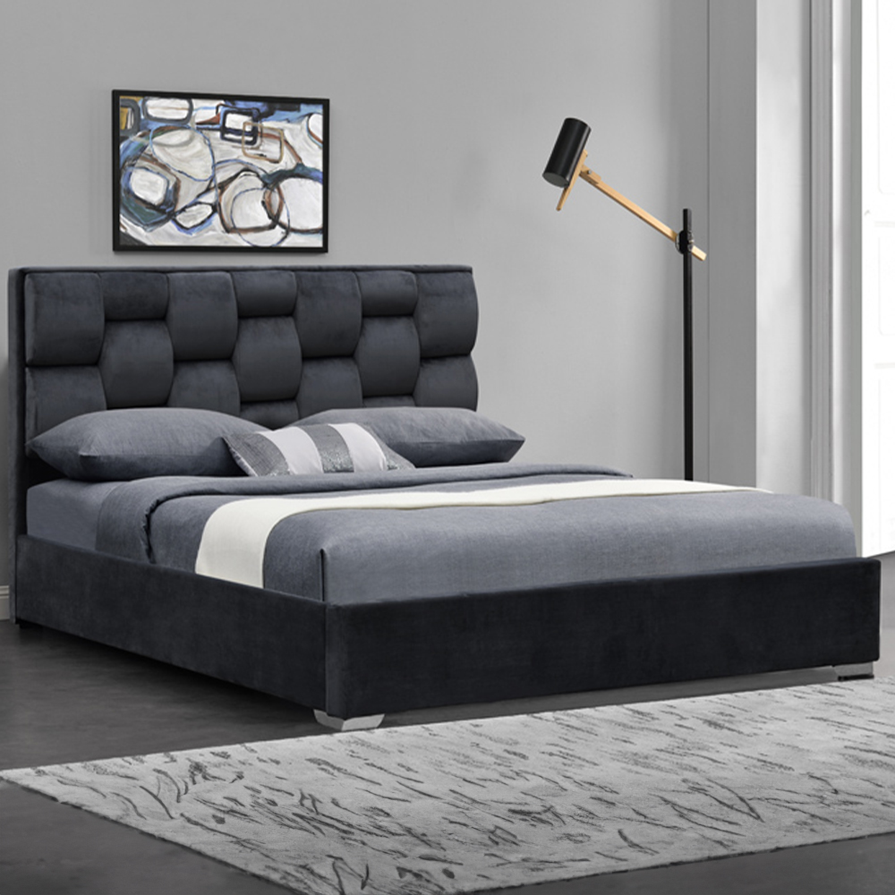 Brooklyn King Size Grey Plush Velvet Weaved Headboard Bed Frame Image 1
