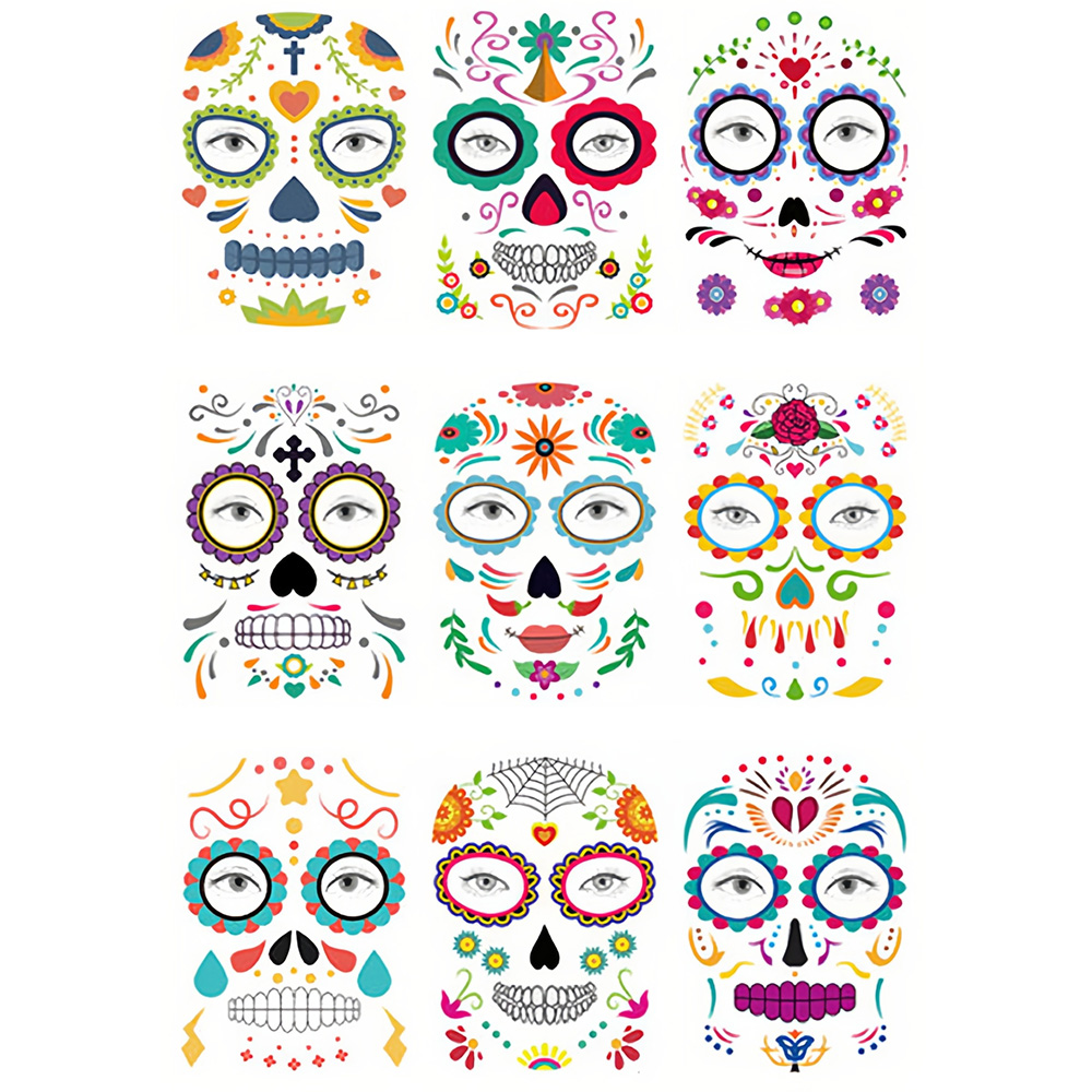 Jaoyeh Multicolour Face Tattoo Stickers 9 Pack Image 1