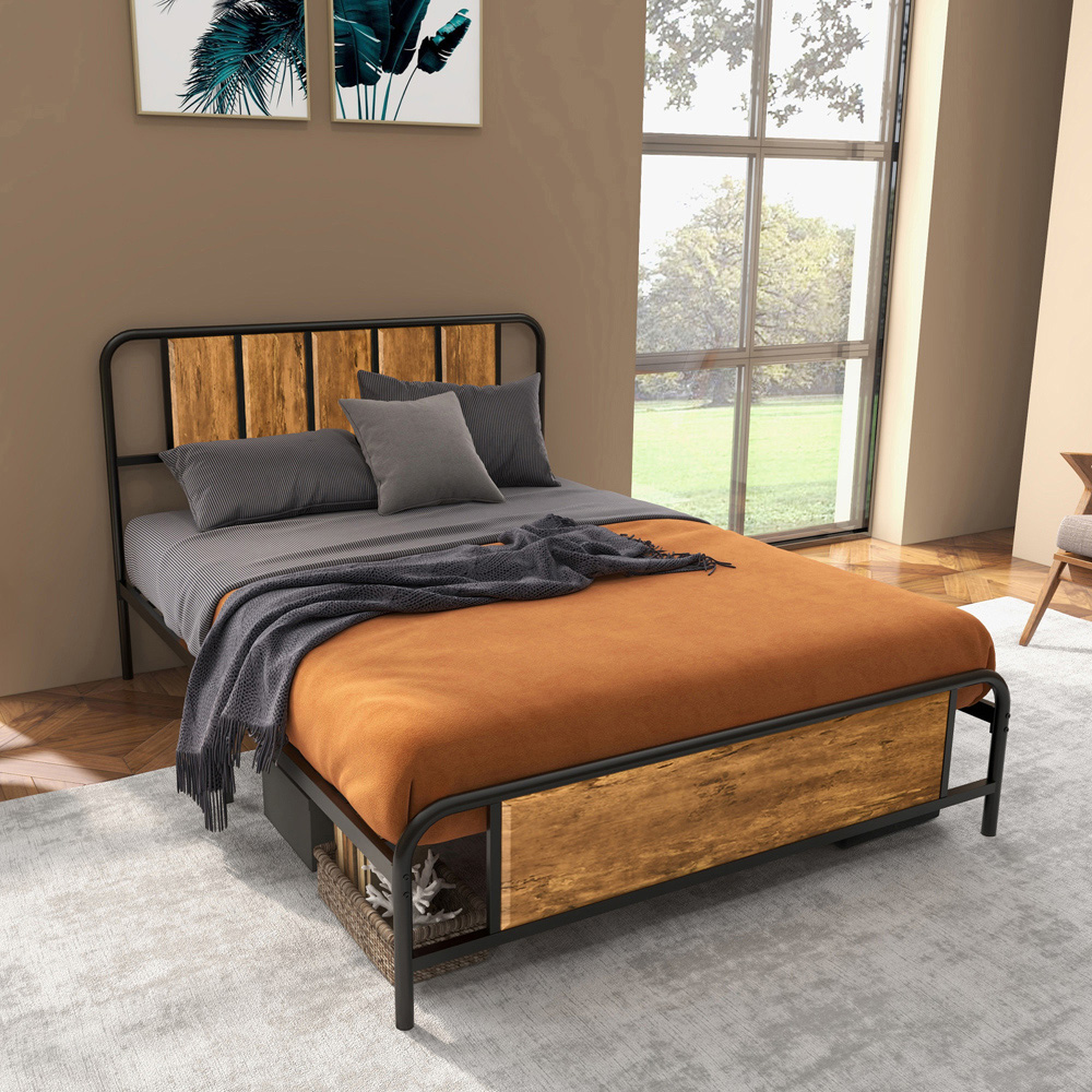 Portland Double Rustic Brown Bed Frame Image 7