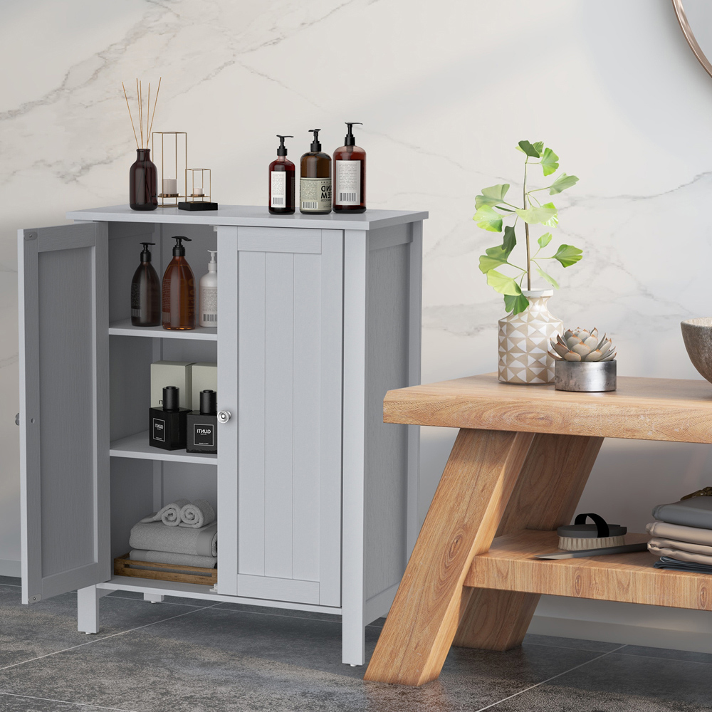 Costway 2 Door Grey Adjustable Shelf Free Standing Floor Cabinet Image 3