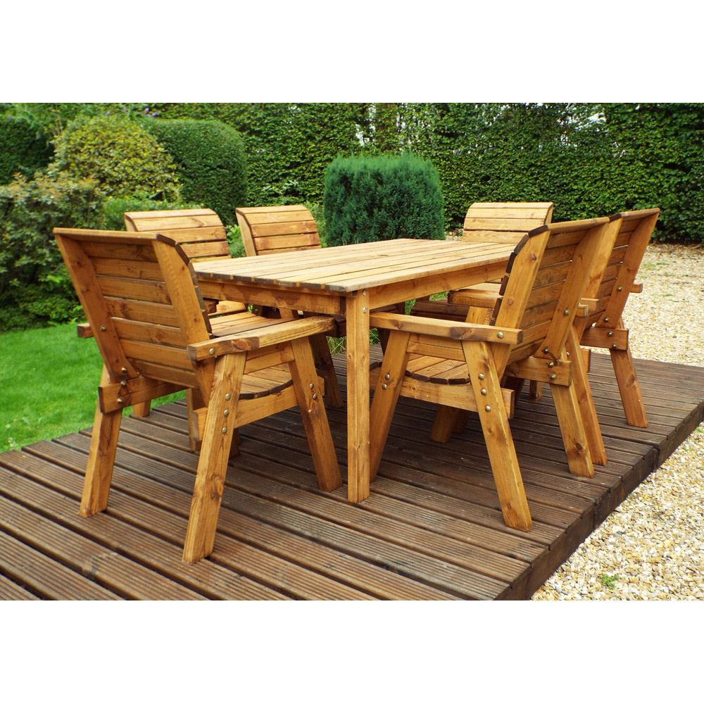 Charles Taylor Solid Wood 6 Seater Rectangular Outdoor Dining Set with Red Cushions Image 6