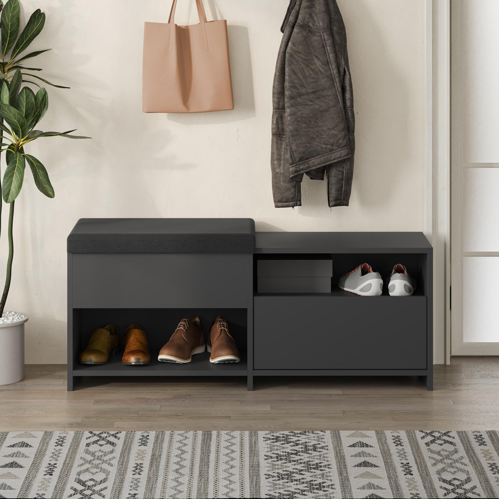 Decortie Filux Single Door 2 Shelf Anthracite Sliding Seat Shoe Cabinet Image 4