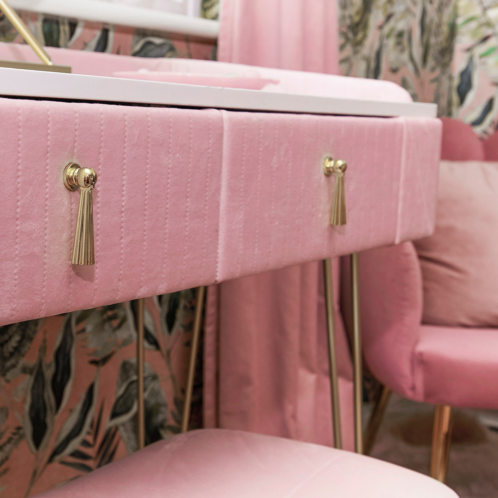 CARME Home Tokyo Glow Pink Velvet Dressing Table with Stool Set Image 5