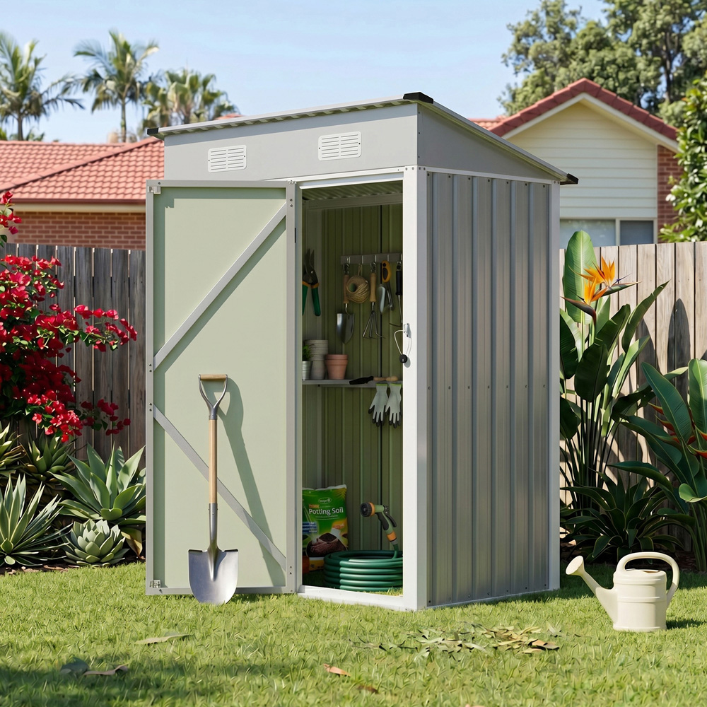 Living and Home 5 x 3ft Grey Pent Quick Assembly Metal Garden Storage Shed Image 3