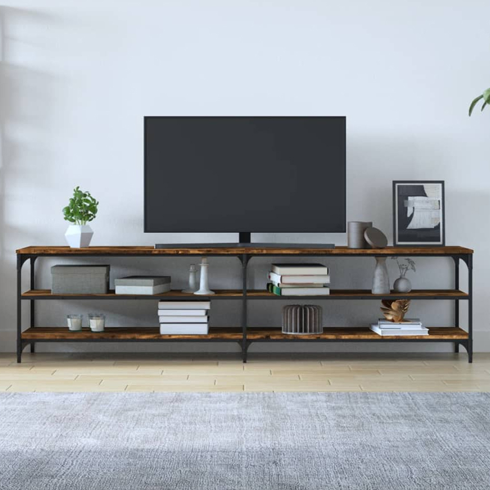 vidaXL 2 Shelf Smoked Oak Industrial Style TV Cabinet Image 1
