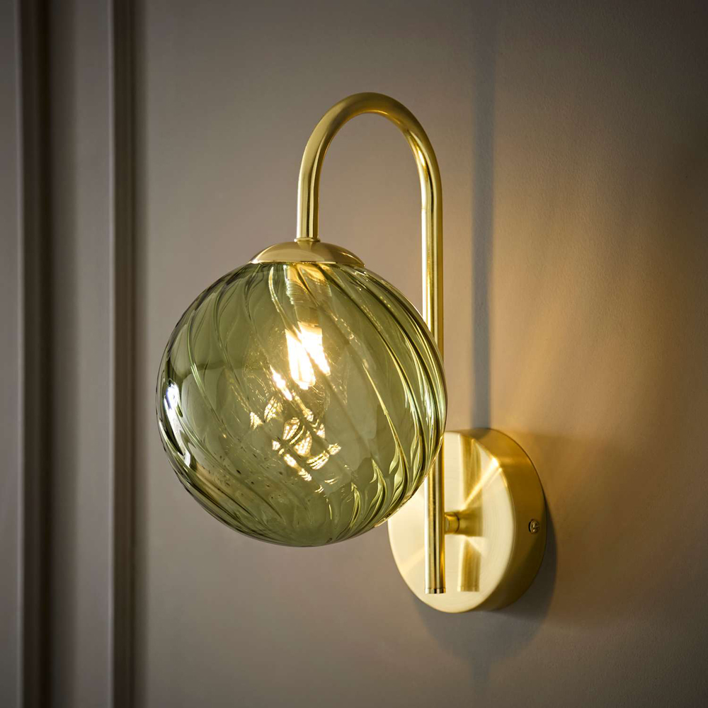 ValueLights Sydney Glass Swirl Shade Gold Metal Wall Light with Bulb Image 6