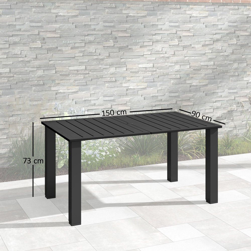 Outsunny 6 Seater Slatted Garden Dining Table with Parasol Hole Black Image 9