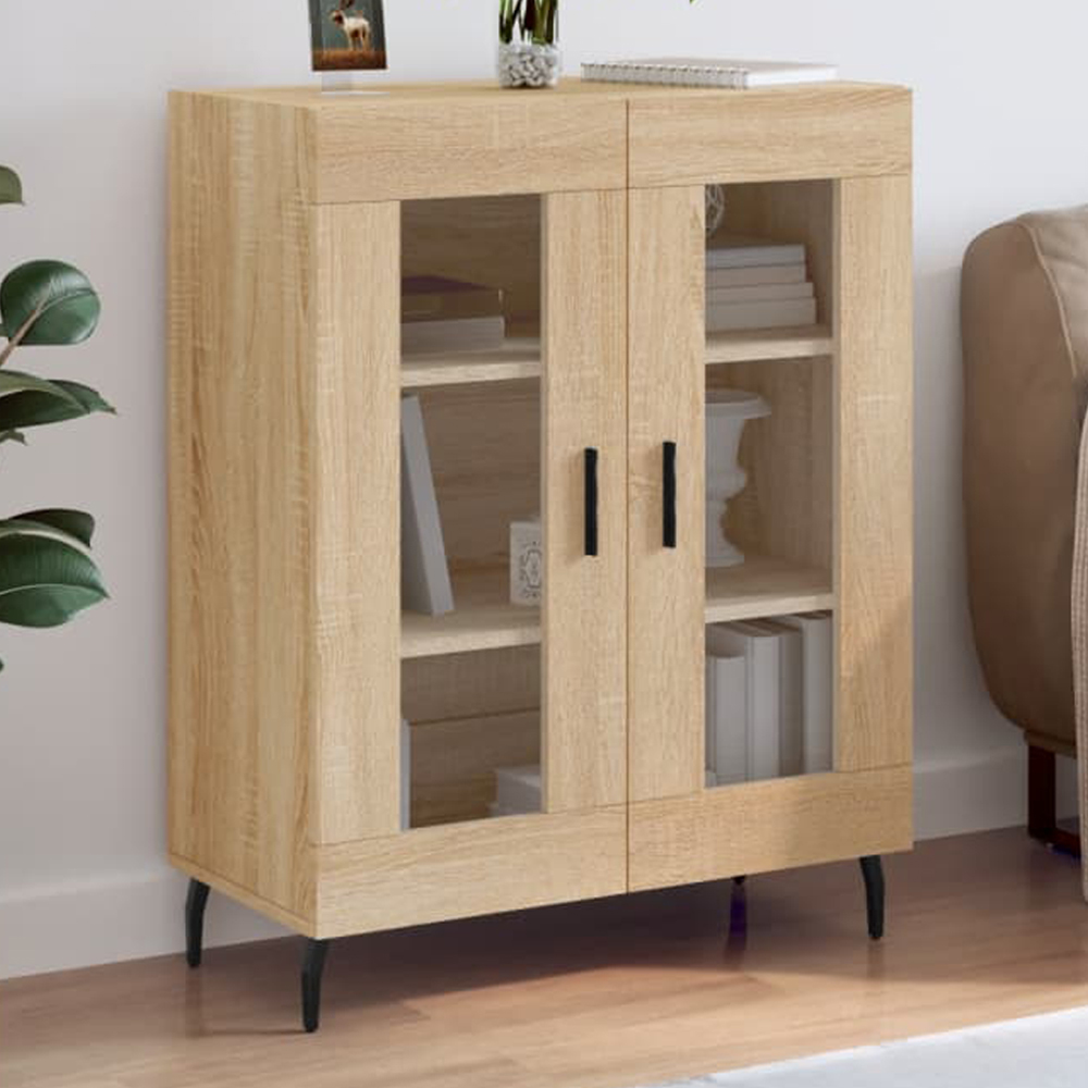 vidaXL 2 Glass Door Sonoma Oak Small Sideboard Image 1