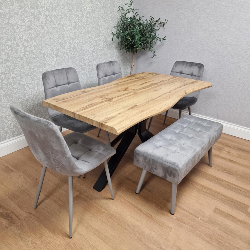 Kosy Koala 6 Seater Velvet Wooden Rectangle Dining Set with Bench Grey Image 2