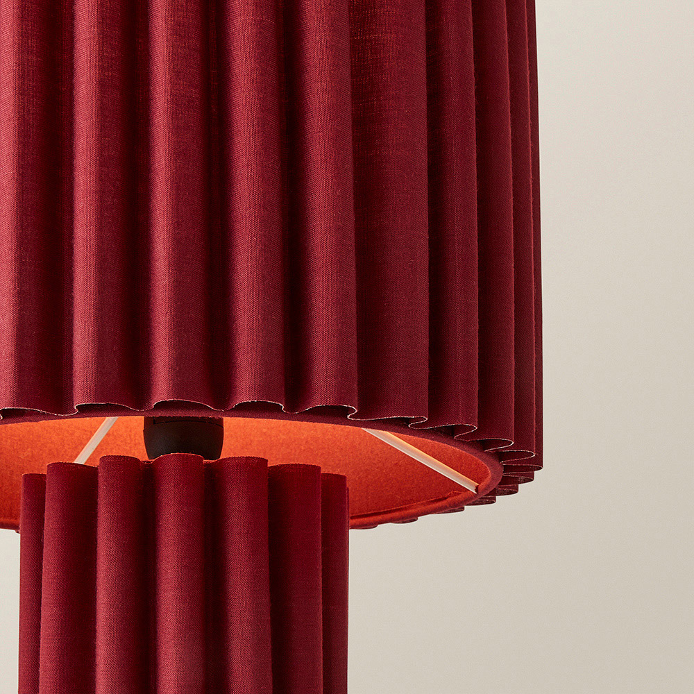 ValueLights Lenny Burgundy Wine Drum Lamp Shade Ribbed Full Fabric LED Table Lamp Image 3