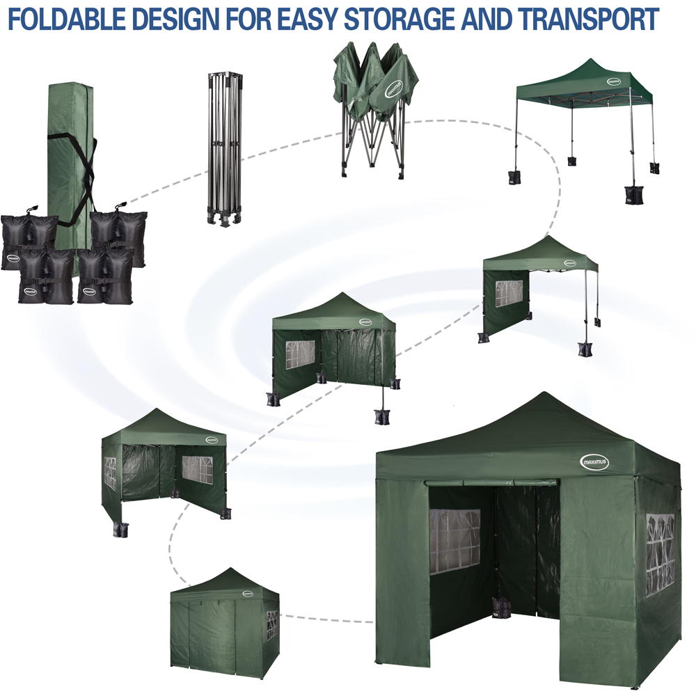 Maximus Green Pop Up Outdoor Gazebo with Removable Sides 3 x 3m Image 7