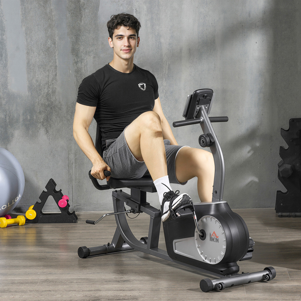 HOMCOM Black and Grey Magnetic Resistance Semi Recumbent Exercise Bike Image 8