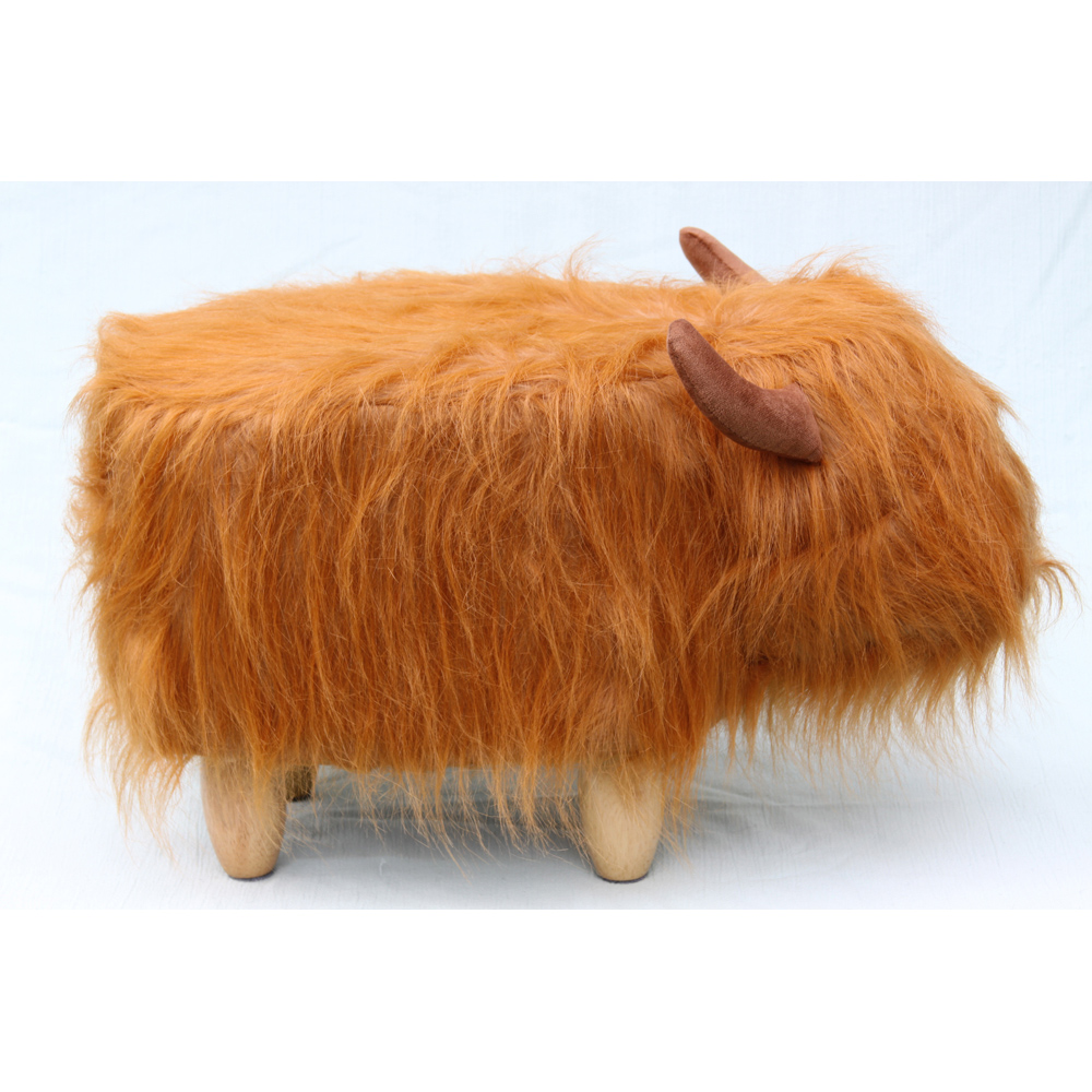 Gardeco Dillis The Highland Cow Soft Brown Synthetic Fur Footstool Image 3