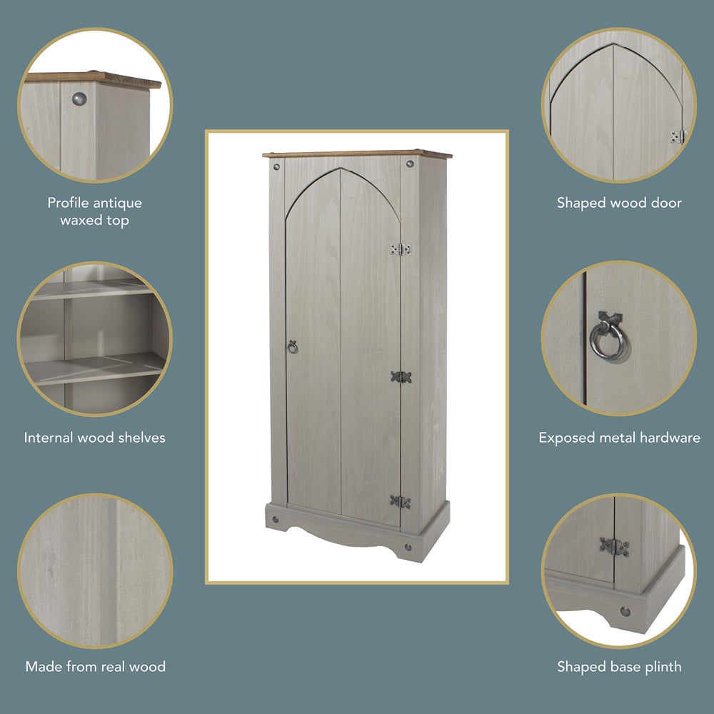 Corona Grey Washed Wax Finish Vestry Cupboard Image 7
