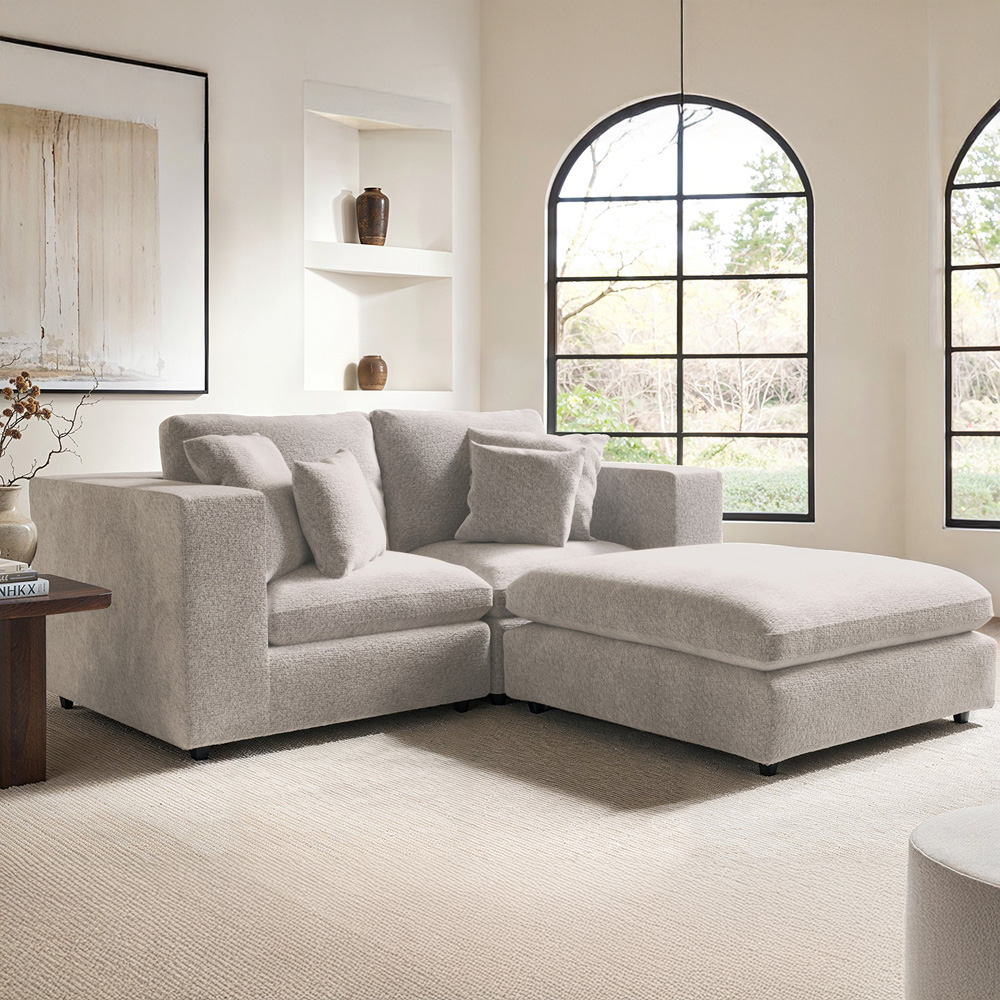 Solace+Co Asher 3 Seater Beige Boucle Sofa with Footstool Image 5