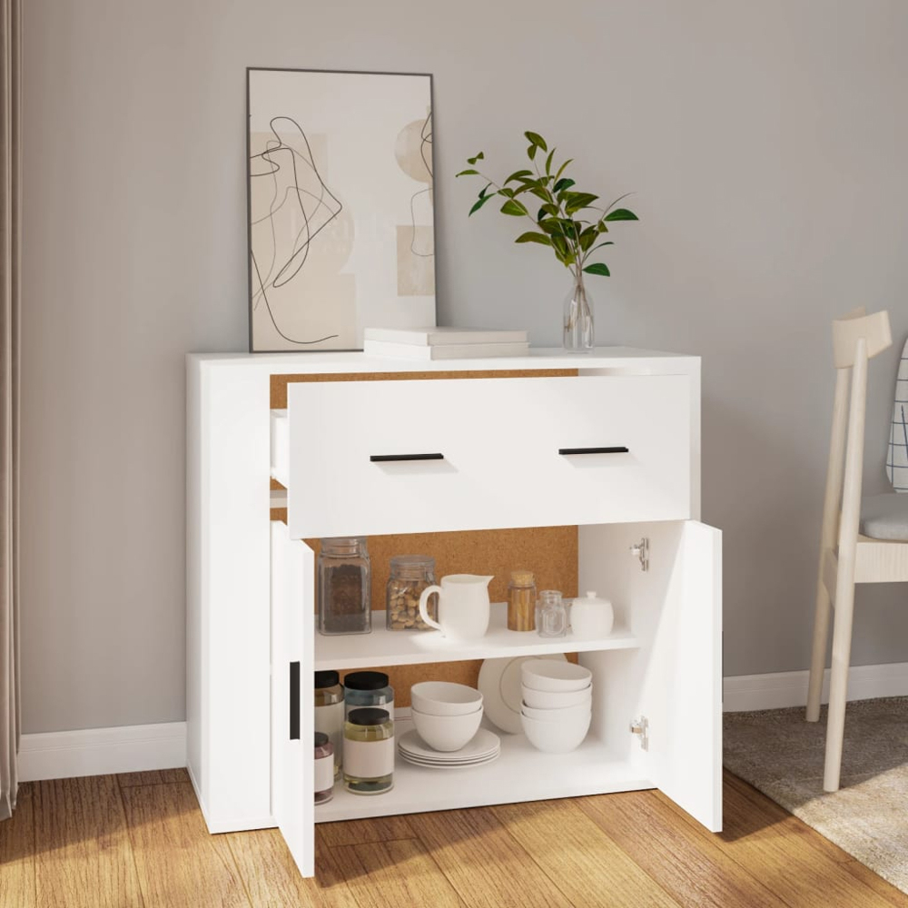 vidaXL 2 Door Single Drawer White Sideboard Image 6