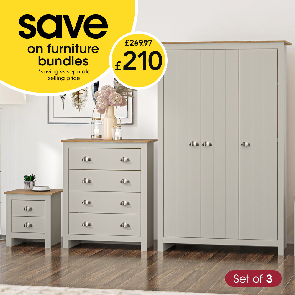 Lexington Grey Wardrobe, Bedside Table & 4 Drawer Chest Set Image 1