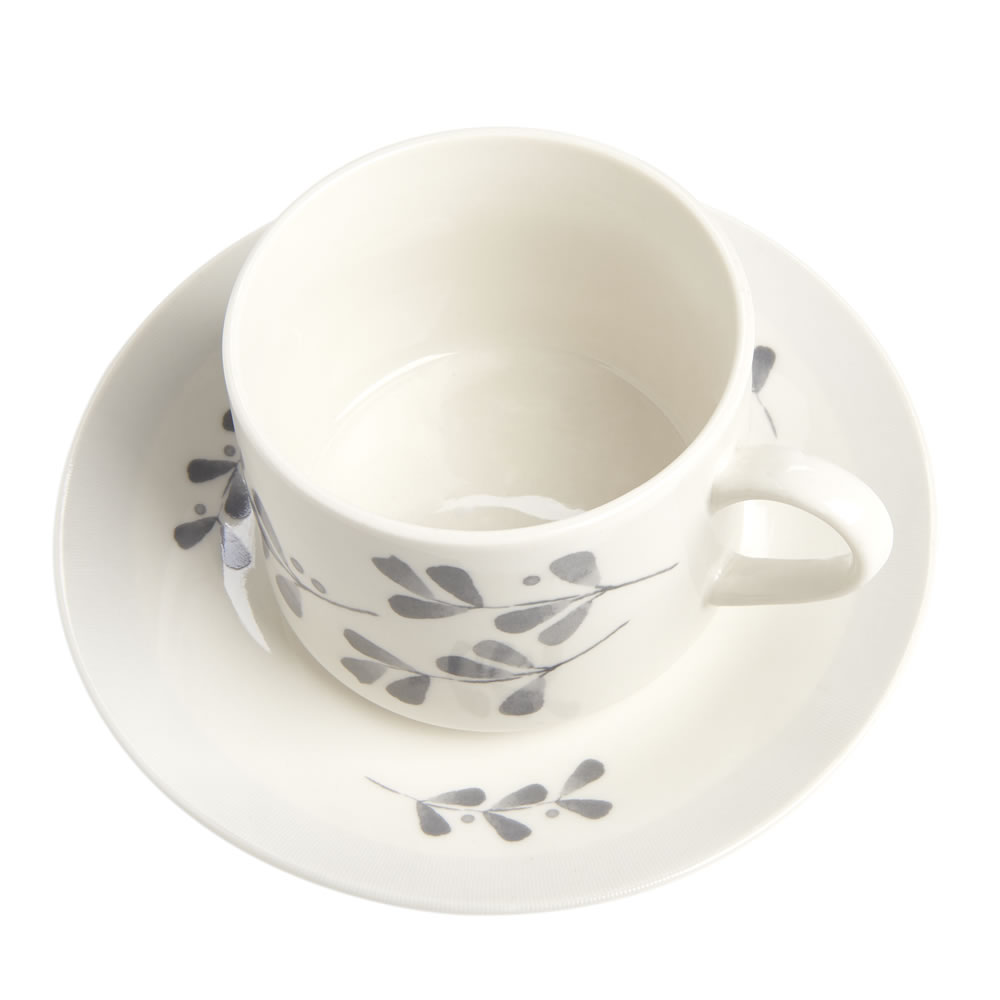 Wilko Cup and Saucer Grey Floral Wilko