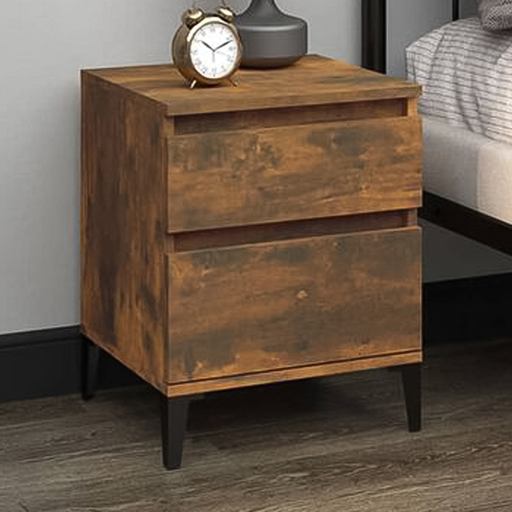 vidaXL 2 Drawer Smoked Oak Bedside Cabinet Image 1