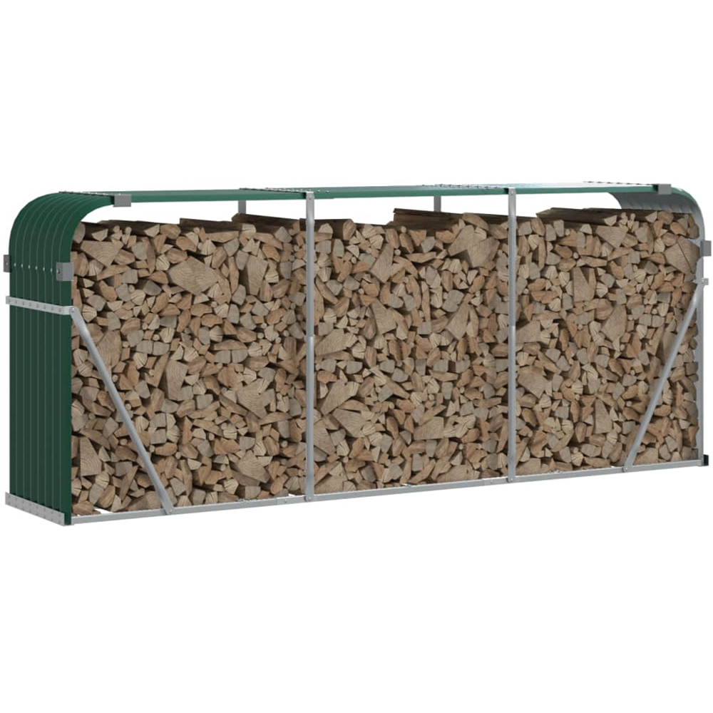 vidaXL Green Galvanised Steel Firewood Log Holder 100 x 234 x 45cm Image 2