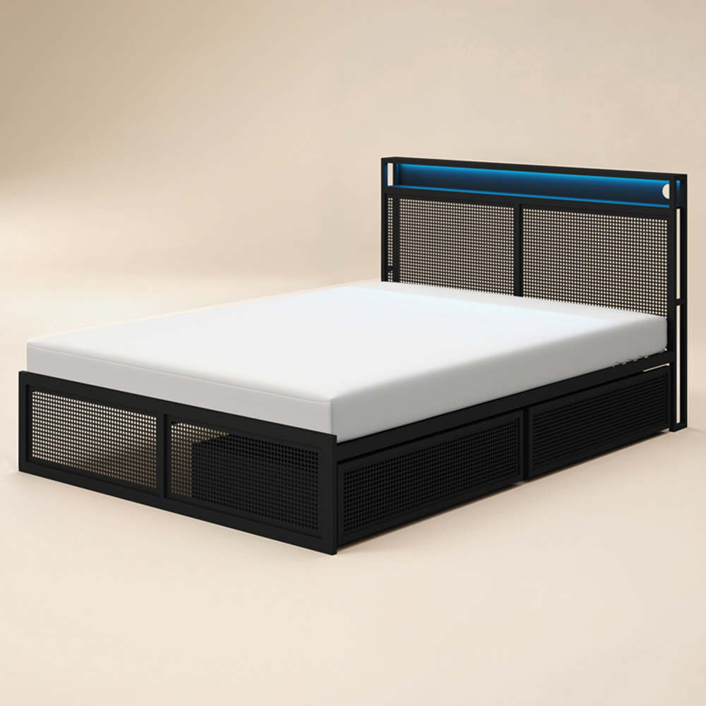 Flair Callan Double Black Metal Bed Frame with Storage and LED Image 2