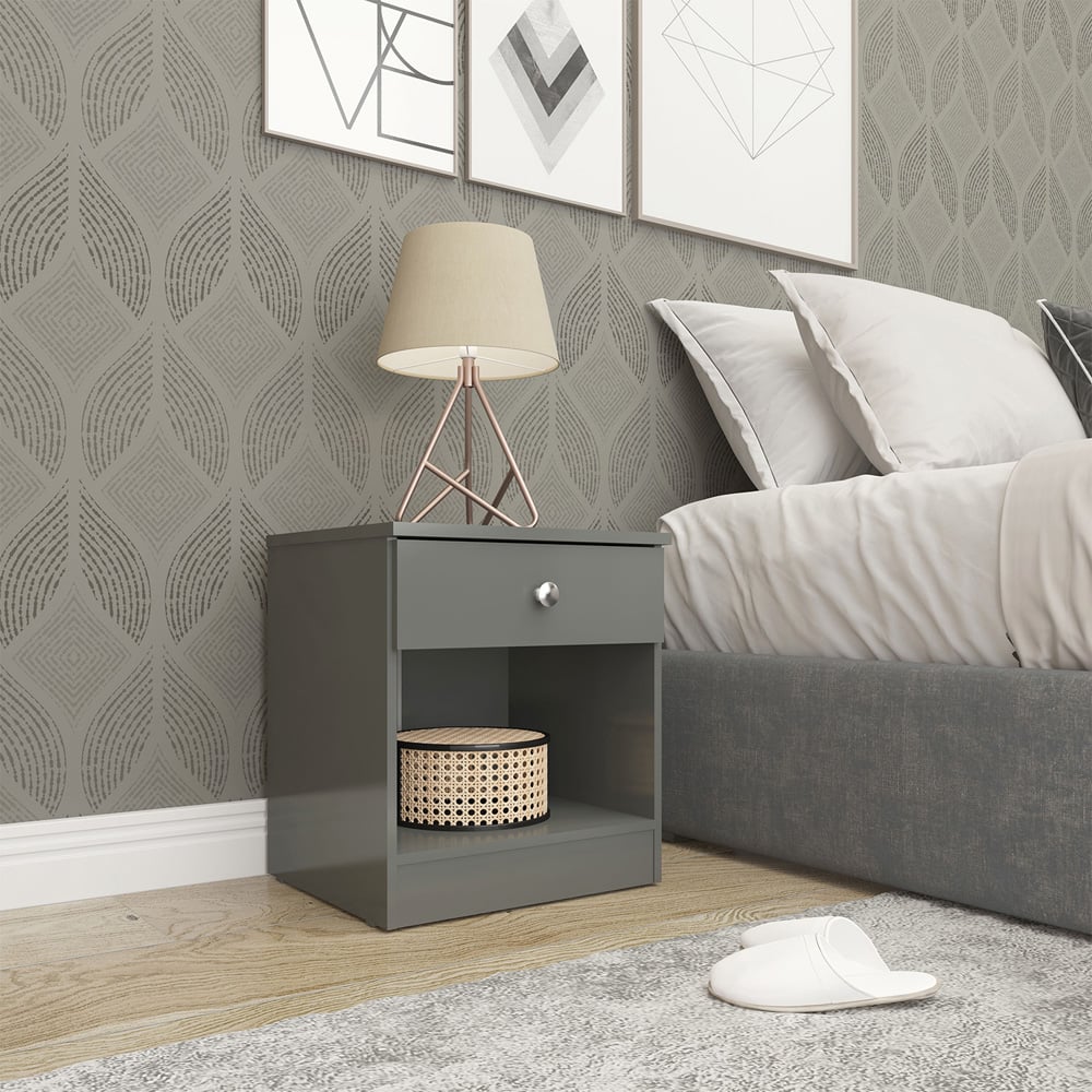 Seconique Denver Single Drawer Grey Gloss Bedside Table Image 9