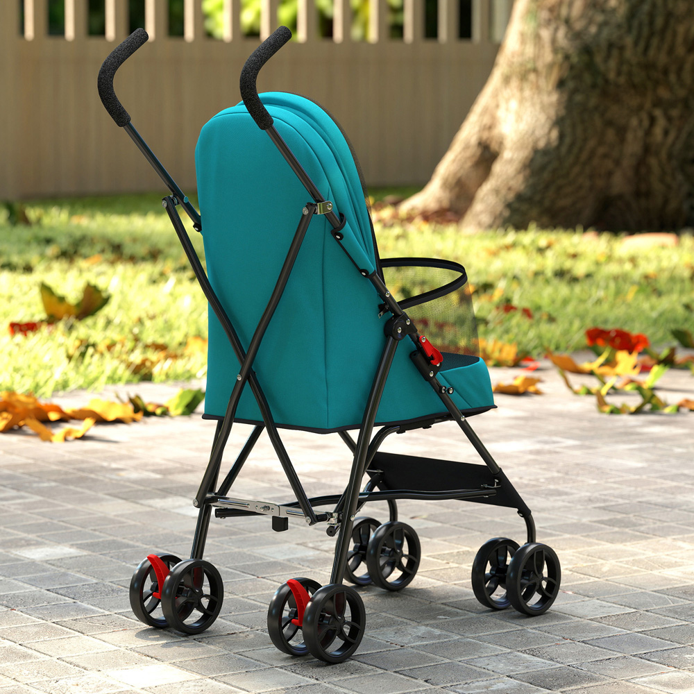 PawHut Dark Green Foldable Dog Stroller with Mesh Windows for Mini Dogs Image 3