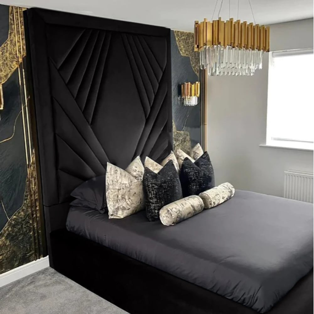 Eleganza Home Solia King Size Black Plush Velvet Bed Frame with Headboard Image 2