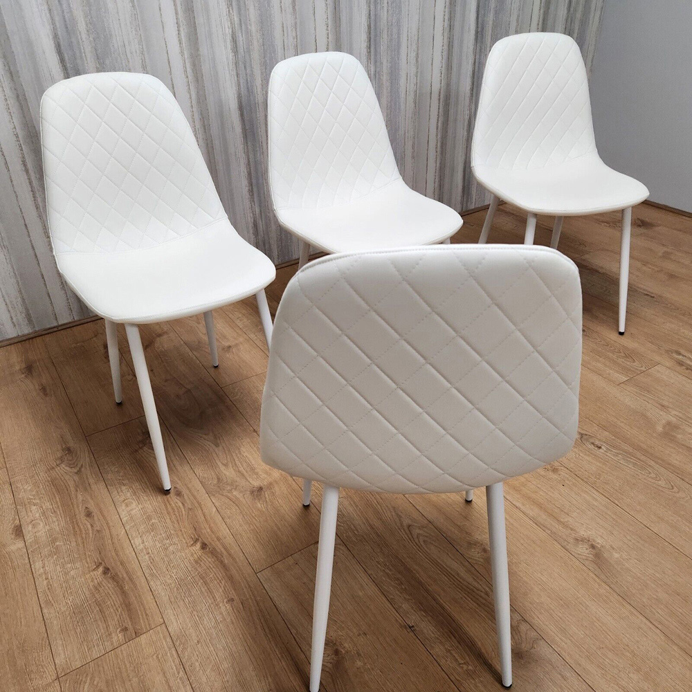 Denver Set of 4 White Leather Dining Chairs Image 5