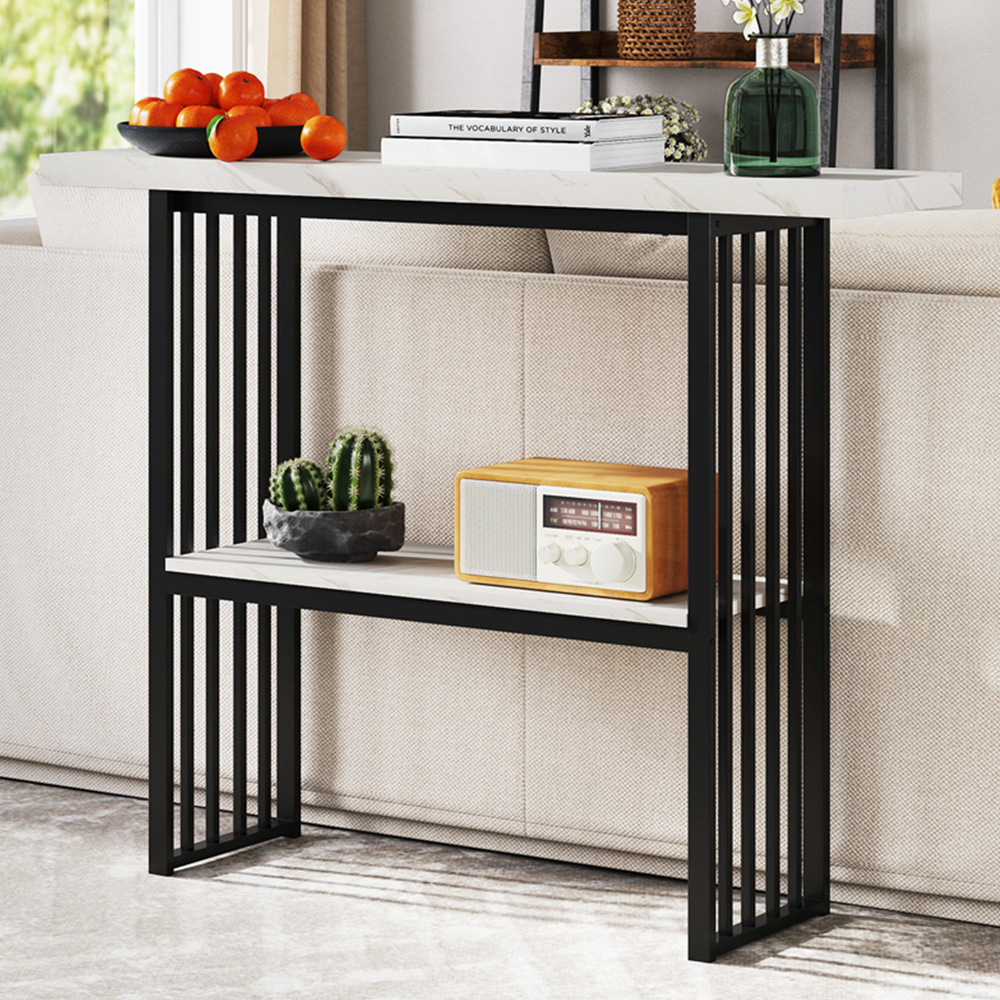 Costway Single Shelf White Faux Marble Console Table Image 1