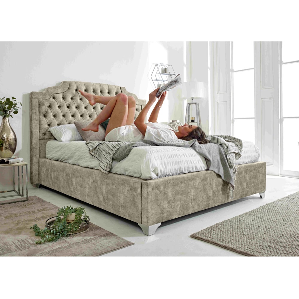 Eleganza Ryker Small Double Pearl Oakland Fabric Bed Frame with Chesterfield Headboard Image 6