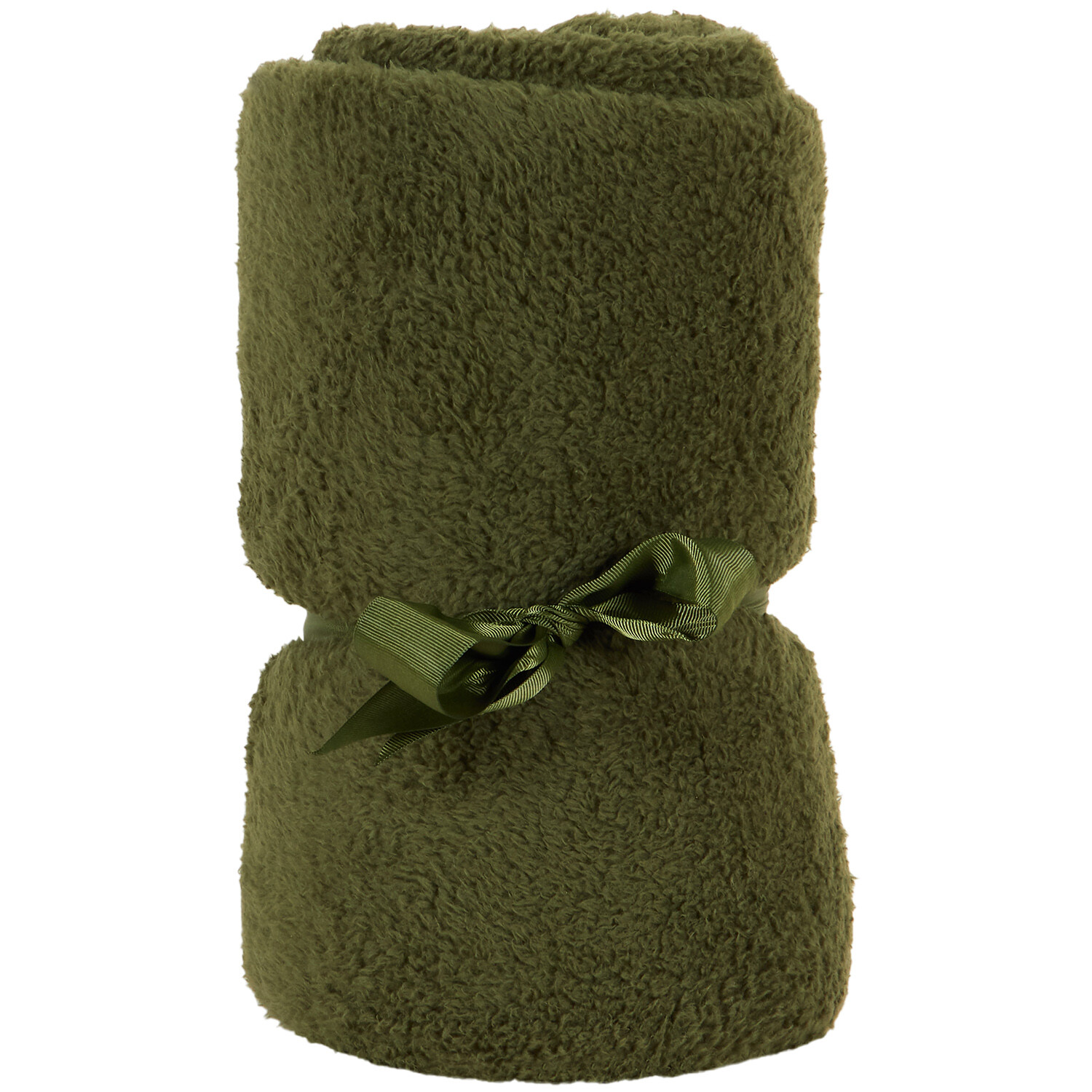 Teddy Fleece Plain Throw - Olive Image 1