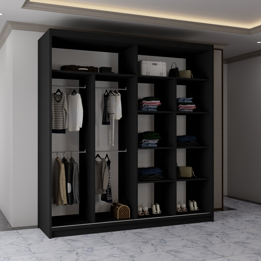 Sliding Wardrobes 4U California 2 Door Black Wide Curved Mirrored Wardrobe 203cm Image 4